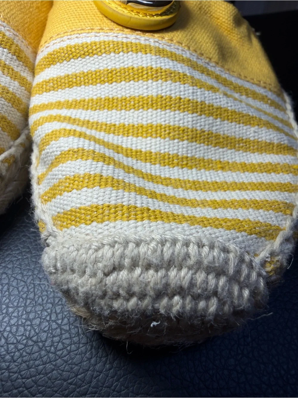 Tory Burch Yellow and White Striped Espadrille Flats with Gold Logo Sz 10 M